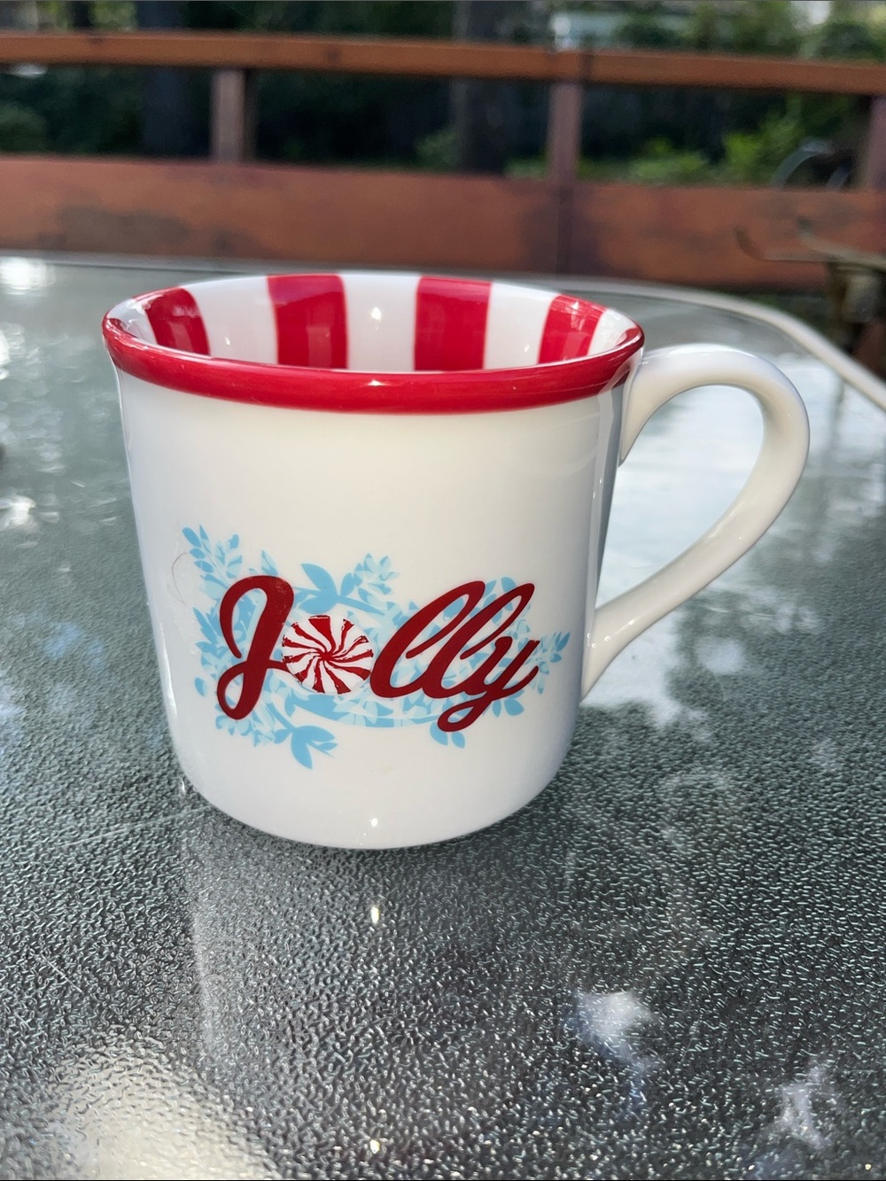 Starbucks Holiday 2002 White Christmas Mug with Red Accents and Blue Motif
